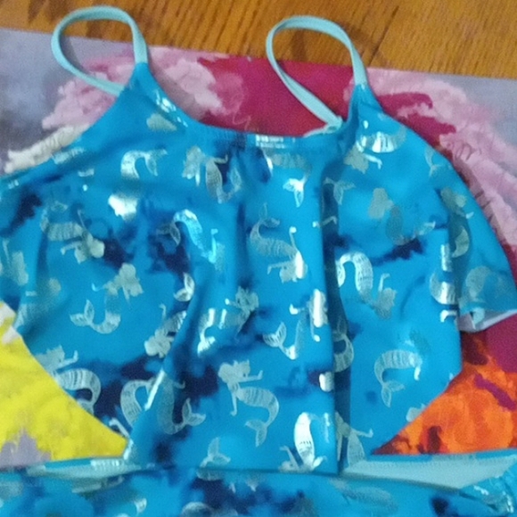 Justice Blue and Silver Kids Mermaid Print Swim Set - Picture 2 of 4